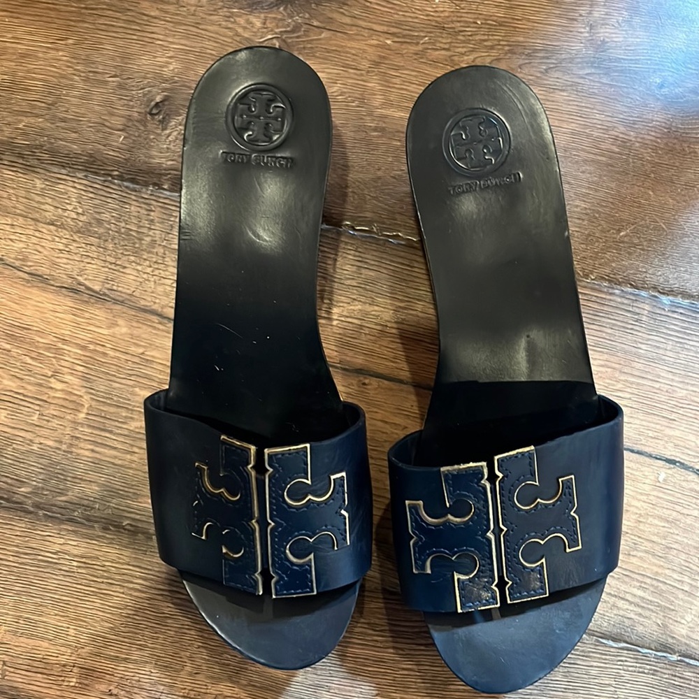Tory Burch navy wedges size 8